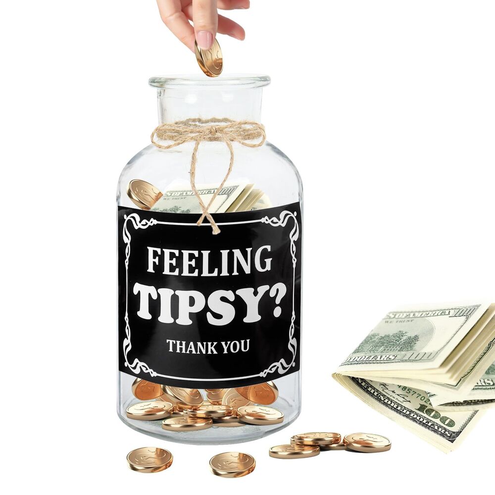 FEELING TIPSY?  Glass Tip Jar for Money - Restaurant & Bartender Tip Jar